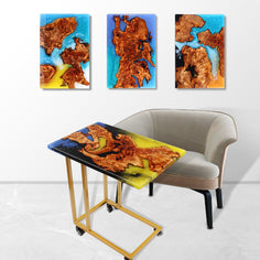 Jeezi Handmade Multipurpose C Table/ End Table, Mobile Sofa Side End Table, Solid Wood Living Room End Table, Resin Art Wall Decor 13