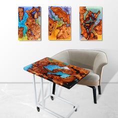 Jeezi Handmade Multipurpose C Table/ End Table, Mobile Sofa Side End Table, Solid Wood Living Room End Table, Resin Art Wall Decor 17