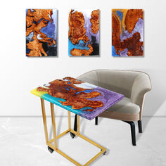Jeezi Handmade Multipurpose C Table/ End Table, Mobile Sofa Side End Table, Solid Wood Living Room End Table, Resin Art Wall Decor 22