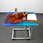 Load image into Gallery viewer, Jeezi Handmade Multipurpose C Table/ End Table, Mobile Sofa Side End Table, Solid Wood Living Room End Table, Resin Art Wall Decor 06