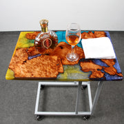 Load image into Gallery viewer, Jeezi Handmade Multipurpose C Table/ End Table, Mobile Sofa Side End Table, Solid Wood Living Room End Table, Resin Art Wall Decor 25