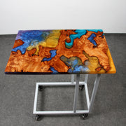 Load image into Gallery viewer, Jeezi Handmade Multipurpose C Table/ End Table, Mobile Sofa Side End Table, Solid Wood Living Room End Table, Resin Art Wall Decor 03