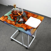 Load image into Gallery viewer, Jeezi Handmade Multipurpose C Table/ End Table, Mobile Sofa Side End Table, Solid Wood Living Room End Table, Resin Art Wall Decor 14