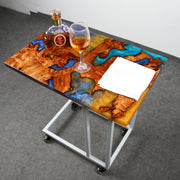 Load image into Gallery viewer, Jeezi Handmade Multipurpose C Table/ End Table, Mobile Sofa Side End Table, Solid Wood Living Room End Table, Resin Art Wall Decor 03