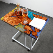 Load image into Gallery viewer, Jeezi Handmade Multipurpose C Table/ End Table, Mobile Sofa Side End Table, Solid Wood Living Room End Table, Resin Art Wall Decor 25