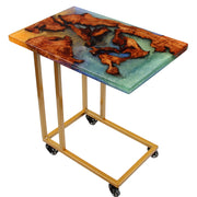 Load image into Gallery viewer, Jeezi Handmade Multipurpose C Table/ End Table, Mobile Sofa Side End Table, Solid Wood Living Room End Table, Resin Art Wall Decor 14