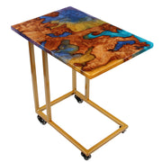 Load image into Gallery viewer, Jeezi Handmade Multipurpose C Table/ End Table, Mobile Sofa Side End Table, Solid Wood Living Room End Table, Resin Art Wall Decor 03