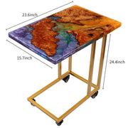 Load image into Gallery viewer, Jeezi Handmade Multipurpose C Table/ End Table, Mobile Sofa Side End Table, Solid Wood Living Room End Table, Resin Art Wall Decor 11