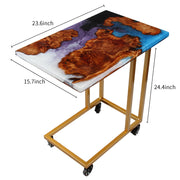 Load image into Gallery viewer, Jeezi Handmade Multipurpose C Table/ End Table, Mobile Sofa Side End Table, Solid Wood Living Room End Table, Resin Art Wall Decor 15