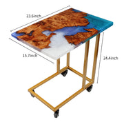 Load image into Gallery viewer, Jeezi Handmade Multipurpose C Table/ End Table, Mobile Sofa Side End Table, Solid Wood Living Room End Table, Resin Art Wall Decor 04