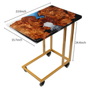 Load image into Gallery viewer, Jeezi Handmade Multipurpose C Table/ End Table, Mobile Sofa Side End Table, Solid Wood Living Room End Table, Resin Art Wall Decor 09