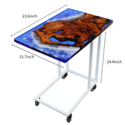 Load image into Gallery viewer, Jeezi Handmade Multipurpose C Table/ End Table, Mobile Sofa Side End Table, Solid Wood Living Room End Table, Resin Art Wall Decor 02