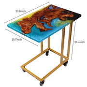 Load image into Gallery viewer, Jeezi Handmade Multipurpose C Table/ End Table, Mobile Sofa Side End Table, Solid Wood Living Room End Table, Resin Art Wall Decor 24