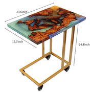 Load image into Gallery viewer, Jeezi Handmade Multipurpose C Table/ End Table, Mobile Sofa Side End Table, Solid Wood Living Room End Table, Resin Art Wall Decor 14
