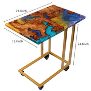 Load image into Gallery viewer, Jeezi Handmade Multipurpose C Table/ End Table, Mobile Sofa Side End Table, Solid Wood Living Room End Table, Resin Art Wall Decor 03