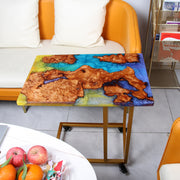 Load image into Gallery viewer, Jeezi Handmade Multipurpose C Table/ End Table, Mobile Sofa Side End Table, Solid Wood Living Room End Table, Resin Art Wall Decor 25