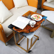 Load image into Gallery viewer, Jeezi Handmade Multipurpose C Table/ End Table, Mobile Sofa Side End Table, Solid Wood Living Room End Table, Resin Art Wall Decor 12