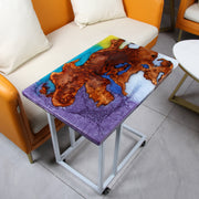 Load image into Gallery viewer, Jeezi Handmade Multipurpose C Table/ End Table, Mobile Sofa Side End Table, Solid Wood Living Room End Table, Resin Art Wall Decor 22