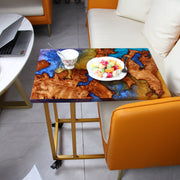 Load image into Gallery viewer, Jeezi Handmade Multipurpose C Table/ End Table, Mobile Sofa Side End Table, Solid Wood Living Room End Table, Resin Art Wall Decor 03