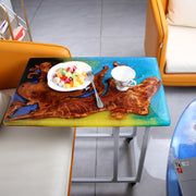 Load image into Gallery viewer, Jeezi Handmade Multipurpose C Table/ End Table, Mobile Sofa Side End Table, Solid Wood Living Room End Table, Resin Art Wall Decor 24