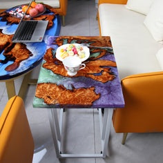 Jeezi Handmade Multipurpose C Table/ End Table, Mobile Sofa Side End Table, Solid Wood Living Room End Table, Resin Art Wall Decor 08