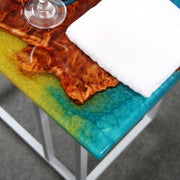 Load image into Gallery viewer, Jeezi Handmade Multipurpose C Table/ End Table, Mobile Sofa Side End Table, Solid Wood Living Room End Table, Resin Art Wall Decor 24