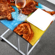 Load image into Gallery viewer, Jeezi Handmade Multipurpose C Table/ End Table, Mobile Sofa Side End Table, Solid Wood Living Room End Table, Resin Art Wall Decor 05