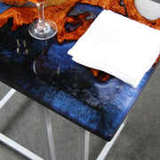 Load image into Gallery viewer, Jeezi Handmade Multipurpose C Table/ End Table, Mobile Sofa Side End Table, Solid Wood Living Room End Table, Resin Art Wall Decor 23