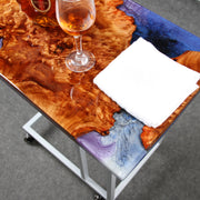 Load image into Gallery viewer, Jeezi Handmade Multipurpose C Table/ End Table, Mobile Sofa Side End Table, Solid Wood Living Room End Table, Resin Art Wall Decor 27
