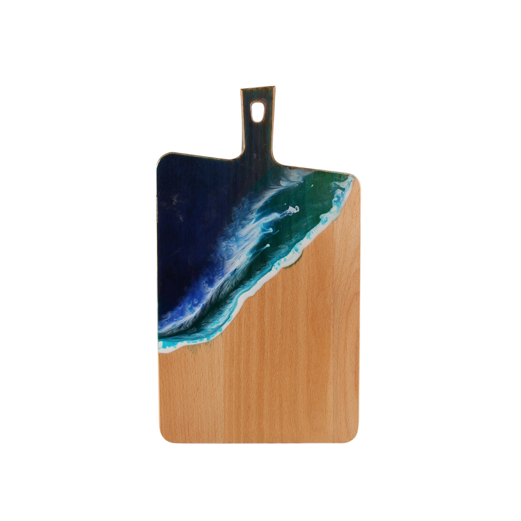 Jeezi Ocean Themed Wood Chopping Board, Resin Art Board, Ocean Wave Cutting Board, Resin Cheese Board With Handle, Charcuterie Board with Unique Painting Handmade Design and Handle, Coastal Tray For Party Decor 23.