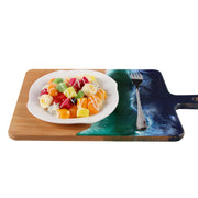 Load image into Gallery viewer, Jeezi Ocean Themed Wood Chopping Board, Resin Art Board, Ocean Wave Cutting Board, Resin Cheese Board With Handle, Charcuterie Board with Unique Painting Handmade Design and Handle, Coastal Tray For Party Decor 03.