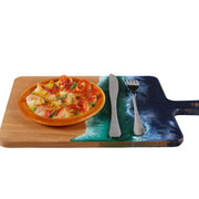 Load image into Gallery viewer, Jeezi Ocean Themed Wood Chopping Board, Resin Art Board, Ocean Wave Cutting Board, Resin Cheese Board With Handle, Charcuterie Board with Unique Painting Handmade Design and Handle, Coastal Tray For Party Decor 03.