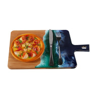 Load image into Gallery viewer, Jeezi Ocean Themed Wood Chopping Board, Resin Art Board, Ocean Wave Cutting Board, Resin Cheese Board With Handle, Charcuterie Board with Unique Painting Handmade Design and Handle, Coastal Tray For Party Decor 03.
