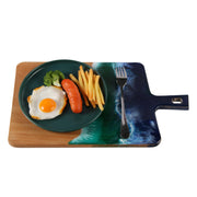 Load image into Gallery viewer, Jeezi Ocean Themed Wood Chopping Board, Resin Art Board, Ocean Wave Cutting Board, Resin Cheese Board With Handle, Charcuterie Board with Unique Painting Handmade Design and Handle, Coastal Tray For Party Decor 03.