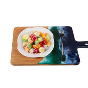 Load image into Gallery viewer, Jeezi Ocean Themed Wood Chopping Board, Resin Art Board, Ocean Wave Cutting Board, Resin Cheese Board With Handle, Charcuterie Board with Unique Painting Handmade Design and Handle, Coastal Tray For Party Decor 03.