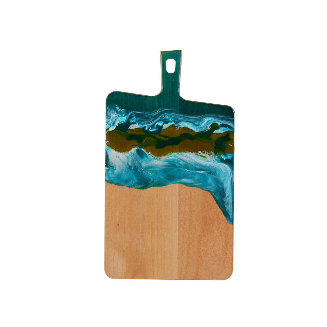 Jeezi Ocean Themed Wood Chopping Board, Resin Art Board, Ocean Wave Cutting Board, Resin Cheese Board With Handle, Charcuterie Board with Unique Painting Handmade Design and Handle, Coastal Tray For Party Decor 05.