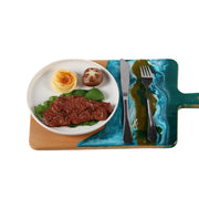 Load image into Gallery viewer, Jeezi Ocean Themed Wood Chopping Board, Resin Art Board, Ocean Wave Cutting Board, Resin Cheese Board With Handle, Charcuterie Board with Unique Painting Handmade Design and Handle, Coastal Tray For Party Decor 05.