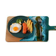 Load image into Gallery viewer, Jeezi Ocean Themed Wood Chopping Board, Resin Art Board, Ocean Wave Cutting Board, Resin Cheese Board With Handle, Charcuterie Board with Unique Painting Handmade Design and Handle, Coastal Tray For Party Decor 05.