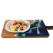 Load image into Gallery viewer, Jeezi Ocean Themed Wood Chopping Board, Resin Art Board, Ocean Wave Cutting Board, Resin Cheese Board With Handle, Charcuterie Board with Unique Painting Handmade Design and Handle, Coastal Tray For Party Decor 06.