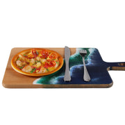 Load image into Gallery viewer, Jeezi Ocean Themed Wood Chopping Board, Resin Art Board, Ocean Wave Cutting Board, Resin Cheese Board With Handle, Charcuterie Board with Unique Painting Handmade Design and Handle, Coastal Tray For Party Decor 06.