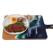 Load image into Gallery viewer, Jeezi Ocean Themed Wood Chopping Board, Resin Art Board, Ocean Wave Cutting Board, Resin Cheese Board With Handle, Charcuterie Board with Unique Painting Handmade Design and Handle, Coastal Tray For Party Decor 06.