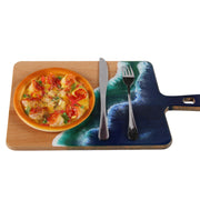 Load image into Gallery viewer, Jeezi Ocean Themed Wood Chopping Board, Resin Art Board, Ocean Wave Cutting Board, Resin Cheese Board With Handle, Charcuterie Board with Unique Painting Handmade Design and Handle, Coastal Tray For Party Decor 06.