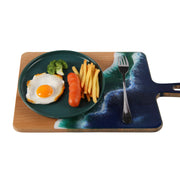 Load image into Gallery viewer, Jeezi Ocean Themed Wood Chopping Board, Resin Art Board, Ocean Wave Cutting Board, Resin Cheese Board With Handle, Charcuterie Board with Unique Painting Handmade Design and Handle, Coastal Tray For Party Decor 06.