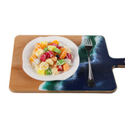 Load image into Gallery viewer, Jeezi Ocean Themed Wood Chopping Board, Resin Art Board, Ocean Wave Cutting Board, Resin Cheese Board With Handle, Charcuterie Board with Unique Painting Handmade Design and Handle, Coastal Tray For Party Decor 06.