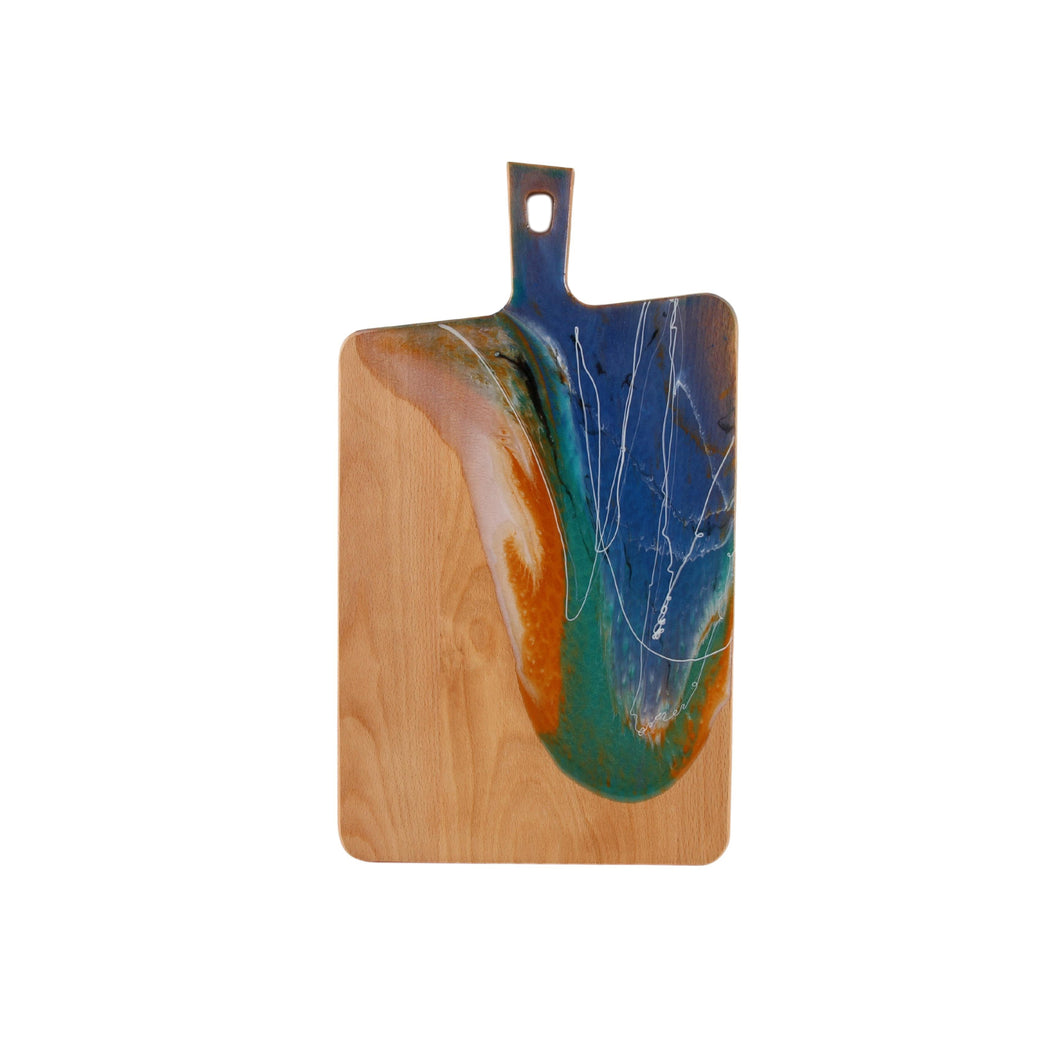 Jeezi Ocean Themed Wood Chopping Board, Resin Art Board, Ocean Wave Cutting Board, Resin Cheese Board With Handle, Charcuterie Board with Unique Painting Handmade Design and Handle, Coastal Tray For Party Decor 08.