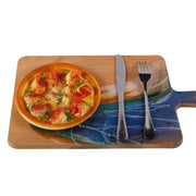 Load image into Gallery viewer, Jeezi Ocean Themed Wood Chopping Board, Resin Art Board, Ocean Wave Cutting Board, Resin Cheese Board With Handle, Charcuterie Board with Unique Painting Handmade Design and Handle, Coastal Tray For Party Decor 08.