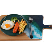 Load image into Gallery viewer, Jeezi Ocean Themed Wood Chopping Board, Resin Art Board, Ocean Wave Cutting Board, Resin Cheese Board With Handle, Charcuterie Board with Unique Painting Handmade Design and Handle, Coastal Tray For Party Decor 09