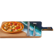 Load image into Gallery viewer, Jeezi Ocean Themed Wood Chopping Board, Resin Art Board, Ocean Wave Cutting Board, Resin Cheese Board With Handle, Charcuterie Board with Unique Painting Handmade Design and Handle, Coastal Tray For Party Decor 09