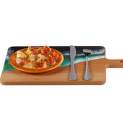 Load image into Gallery viewer, Jeezi Ocean Themed Wood Chopping Board, Resin Art Board, Ocean Wave Cutting Board, Resin Cheese Board With Handle, Charcuterie Board with Unique Painting Handmade Design and Handle, Coastal Tray For Party Decor 14.