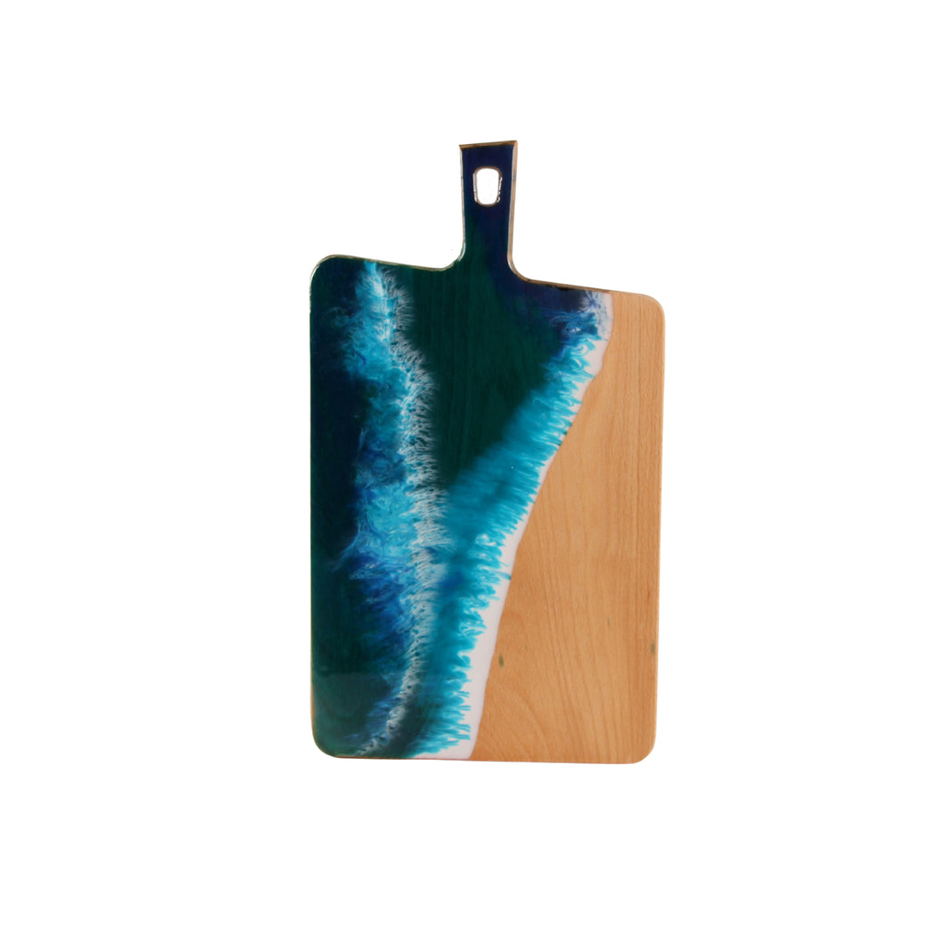 Jeezi Ocean Themed Wood Chopping Board, Resin Art Board, Ocean Wave Cutting Board, Resin Cheese Board With Handle, Charcuterie Board with Unique Painting Handmade Design and Handle, Coastal Tray For Party Decor 17.